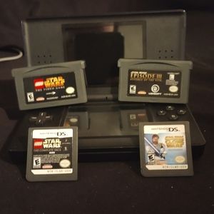 Nintendo DS lite with four Star wars games